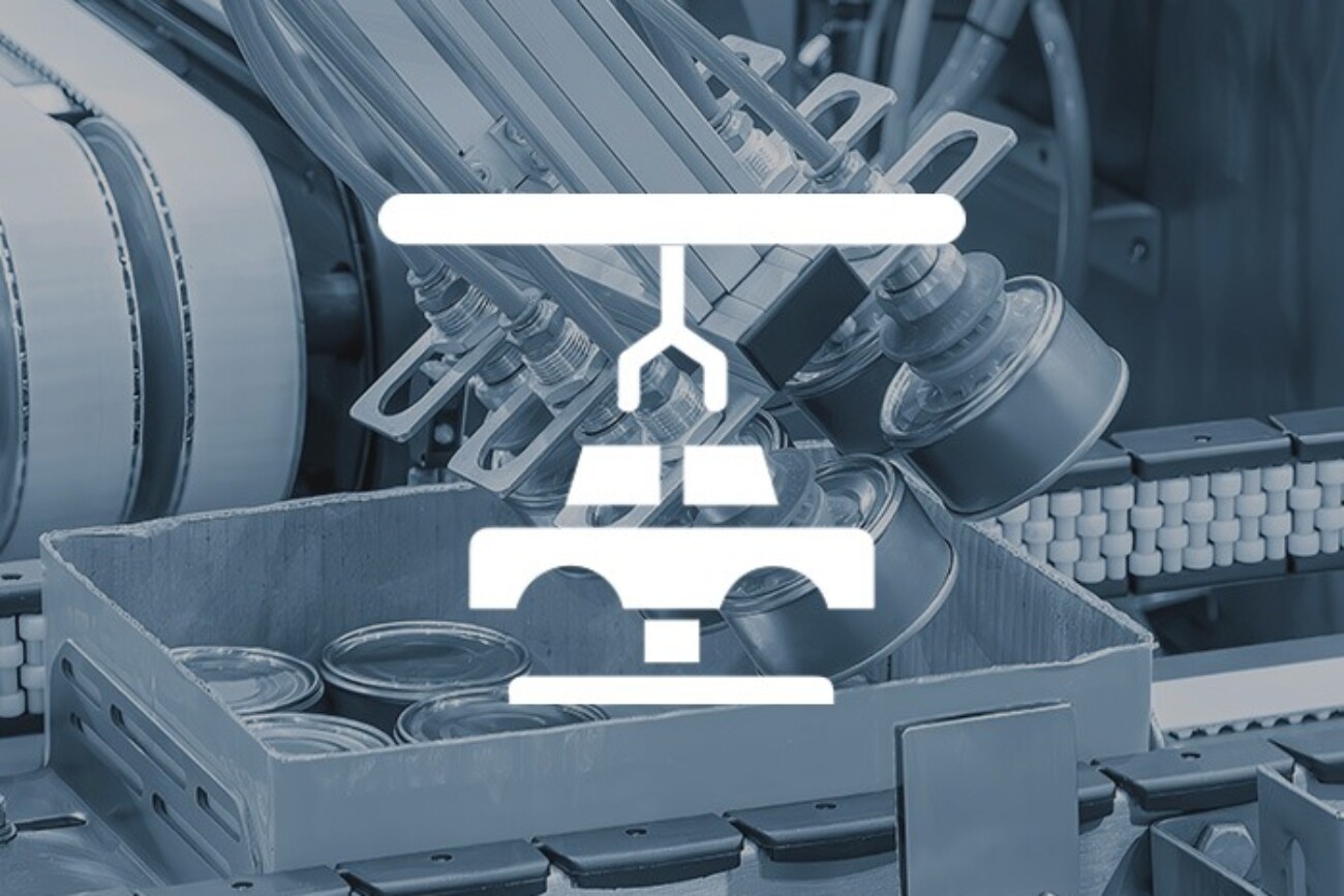 préhension de boîtes de conserves par des ventouses avec un pictogramme de système robotique & vide