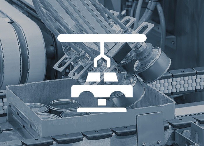 préhension de boîtes de conserves par des ventouses avec un pictogramme de système robotique & vide