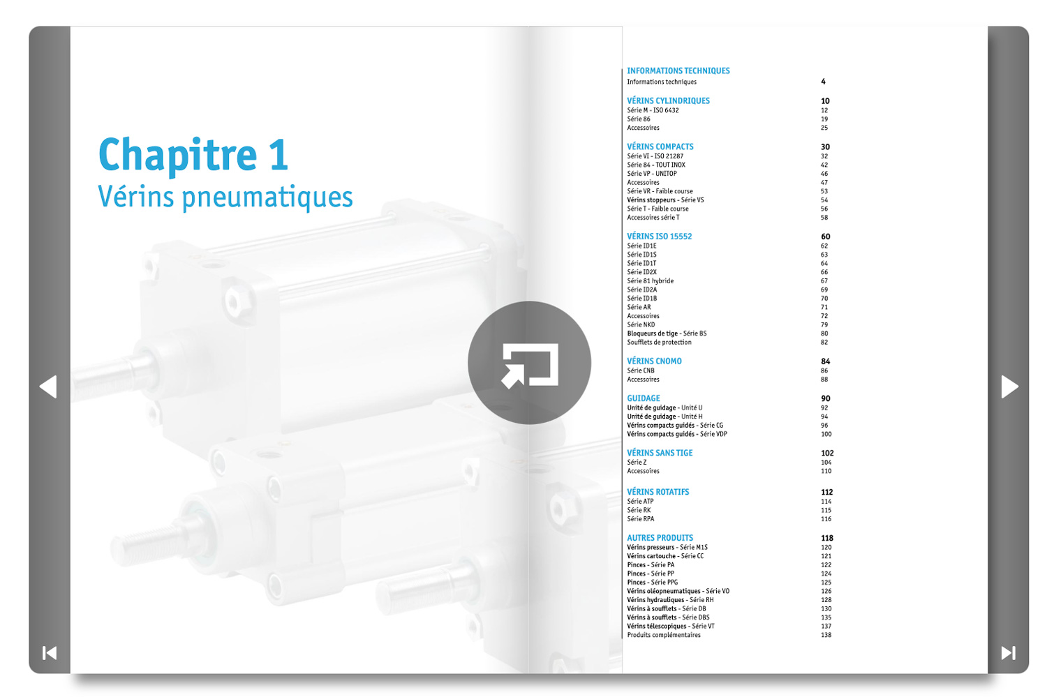 Aperçu du format interactif du catalogue vérins pneumatiques